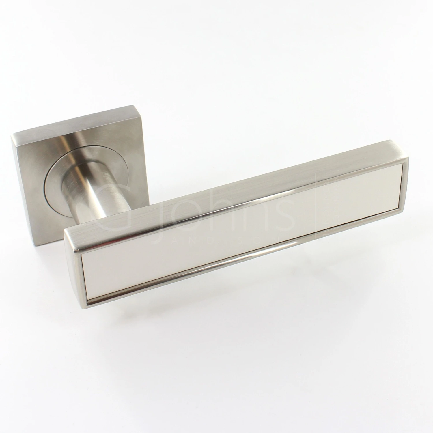 Torrino Square Rose Lever Handles - Satin Nickel Satin White Insert