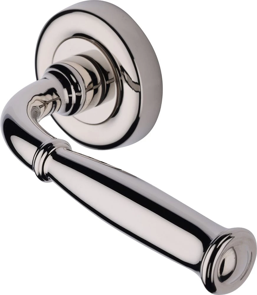 Lincoln Lever Handle On Round Rose - Polished Nickel