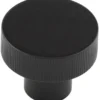 Line Knurled Circular Cupboard Knob - Available In Two Sizes - Matt Black