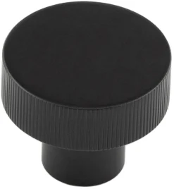 Line Knurled Circular Cupboard Knob - Available In Two Sizes - Matt Black