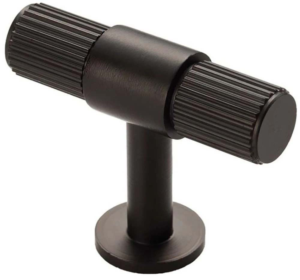 Line Knurled T-Bar Cabinet Knob - 50mm Length - Matt Black