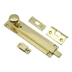 Locking Pattern Straight Design Door Bolt - Polished Brass (Lacquered)