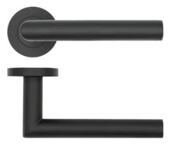 Lugano Straight Mitred Round Rose Lever Handles - Matt Black