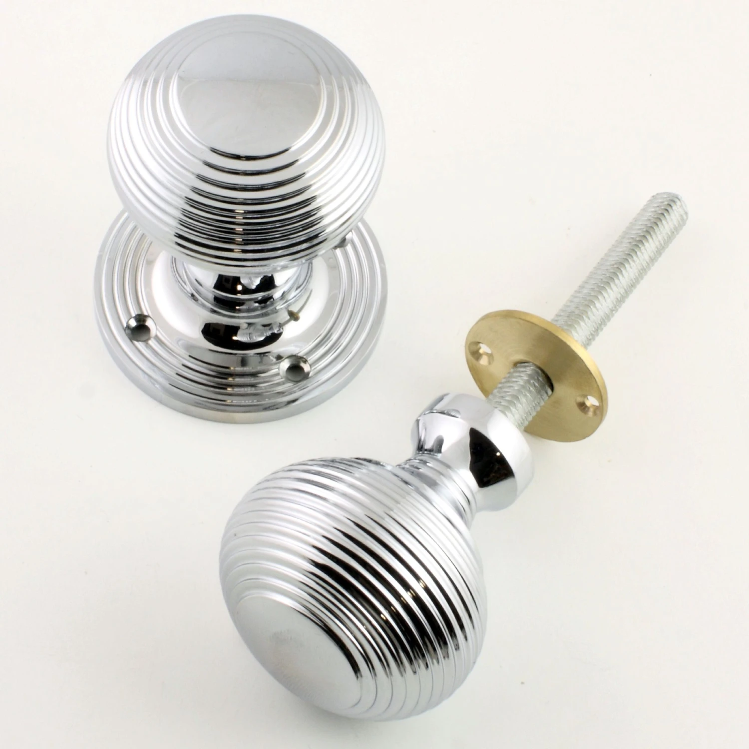Queen Anne Style Reeded Rim Knob Set - Polished Chrome - Image 2