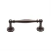 Classic Design Slim Bar Style Cabinet Handle With Ringed Pattern Roses - Available In Four Lengths - Matt Bronze (Lacquered)