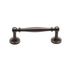 Classic Design Slim Bar Style Cabinet Handle With Ringed Pattern Roses - Available In Four Lengths - Matt Bronze (Lacquered)