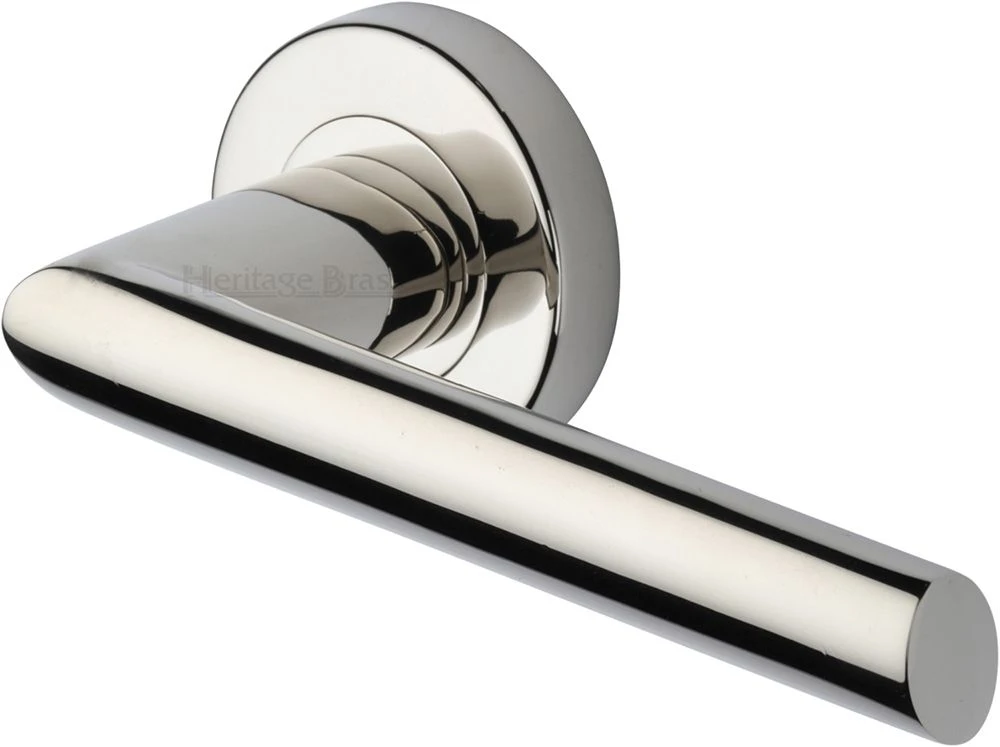 Mercury Lever Handle On Round Rose - Polished Nickel