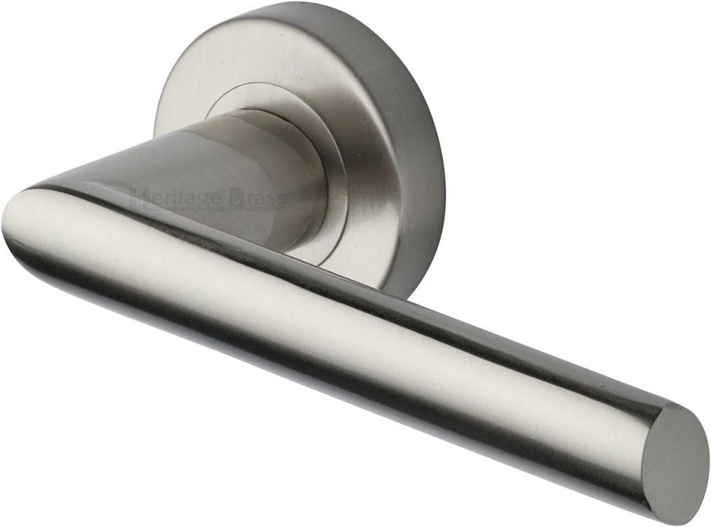 Mercury Lever Handles On Round Rose - Satin Nickel
