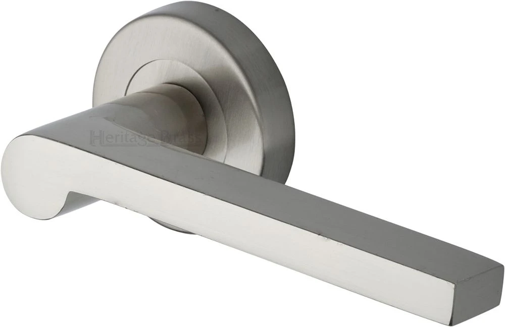 Metro Century Lever Handle On Round Rose - Satin Nickel