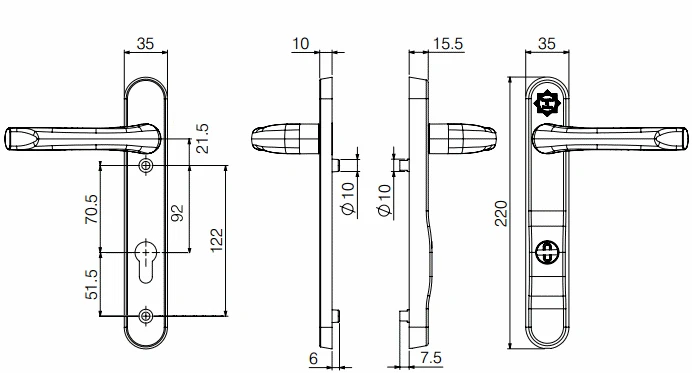 Multi Point Door Handles - TS007 2 Star Rated - 92mm Euro Centres - 122mm Bolt Centres - PVD Gold - Image 2