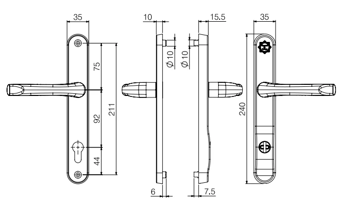 Multi Point Door Handles - TS007 2 Star Rated - 92mm Euro Centres - 211mm Bolt Centres - Polished Chrome - Image 2