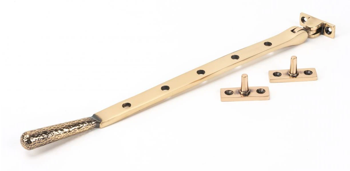 Newbury Hammered Pattern Window Stay - Available In Three Sizes - Polished Solid Bronze