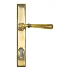 Newbury Slimline Lever Multi Point Door Lever Handles - 92mm Euro Centres - 212mm Bolt Centres - 244mm X 36mm Back Plate - Aged Brass Unlacquered