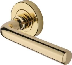 Octave Lever Handle On Round Rose - Polished Brass (Lacquered)