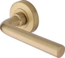Octave Lever Handle On Round Rose - Satin Brass (Lacquered)