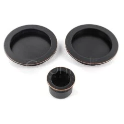 Round Design Flush Pull Handle Set For Sliding Pocket Doors - Oil Rubbed Dark Bronze