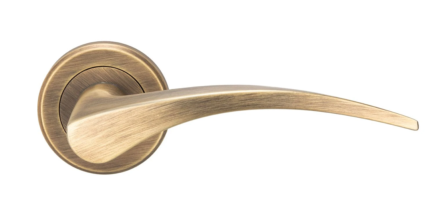 Olivier Lever Handle On Concealed Fix Round Rose - Antique Brass (Lacquered) - Suitable For Use With FD30 / FD60 Fire Doors