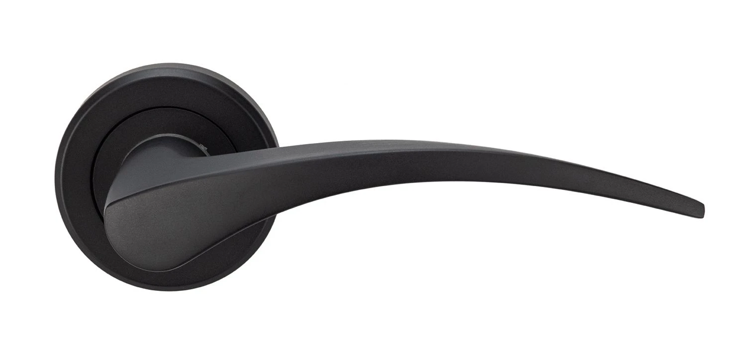 Olivier Lever Handle On Concealed Fix Round Rose - Matt Black - Suitable For Use With FD30 / FD60 Fire Doors