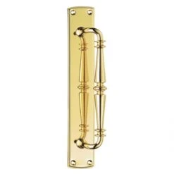Ornate Pull Handle On Plate - Face Fixed - Polished Brass (Lacquered)