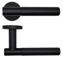 Orta Knurled Round Rose Lever Handles - Matt Black