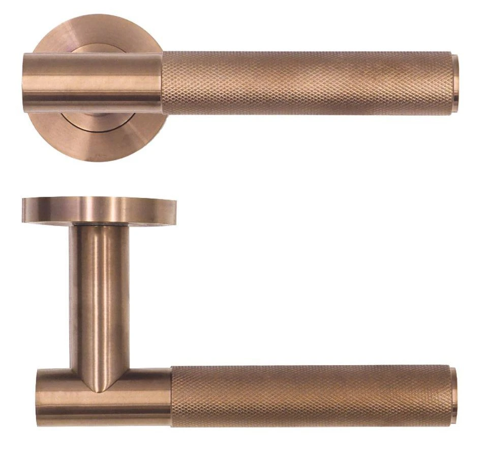 Orta Knurled Round Rose Lever Handles - PVD Satin Bronze