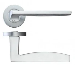Pavo Round Rose Lever Door Handles - Suitable For Use On FD30 / FD60 Fire Doors - Satin Chrome - Pair