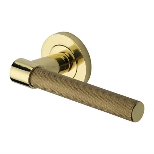 Phoenix Knurled Lever Handle On Concealed Fix Round Rose - Polished Brass (Lacquered)