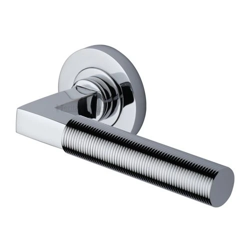 Phoenix Reeded Lever Handle On Concealed Fix Round Rose - Polished Chrome