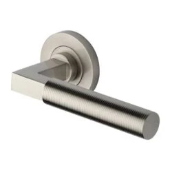 Phoenix Reeded Lever Handle On Concealed Fix Round Rose - Satin Nickel