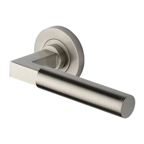 Phoenix Reeded Lever Handle On Concealed Fix Round Rose - Satin Nickel