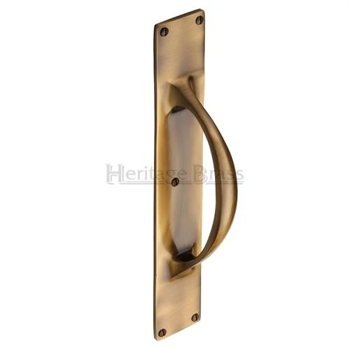 Bow Shape Pull Handle On Heavy Cast Backplate - Face Fixed - Antique Brass (Gloss Lacquered)
