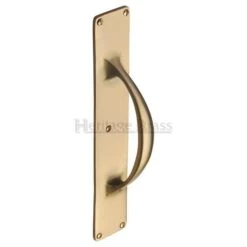 Bow Shape Pull Handle On Heavy Cast Backplate - Face Fixed - Satin Brass (Lacquered)