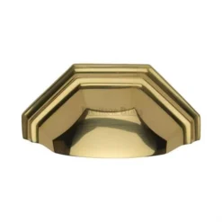 Shaped Pattern Drawer Pull Cup Handle - 104mm Width - Polished Brass (Lacquered)