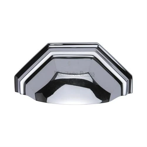 Shaped Pattern Drawer Pull Cup Handle - 104mm Width - Polished Chrome