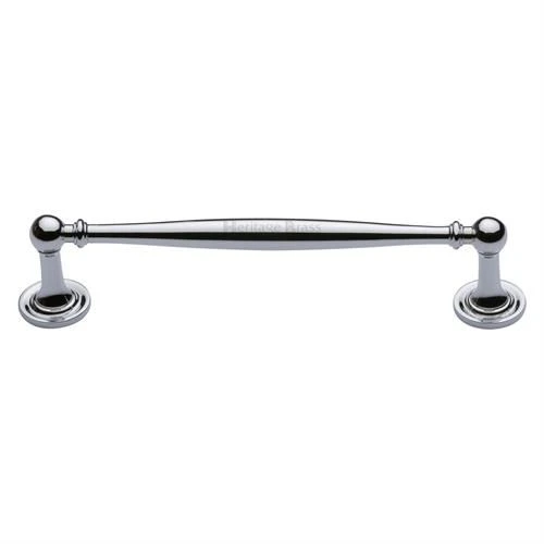 Classic Design Slim Bar Style Cabinet Handle With Ringed Pattern Roses - Available In Four Lengths - Polished Chrome