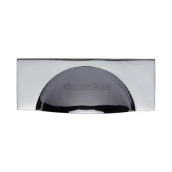 Half Moon Shape Cup Handle With Rectangular Back Plate - 112mm Width - Rear Fixing - Polished Chrome