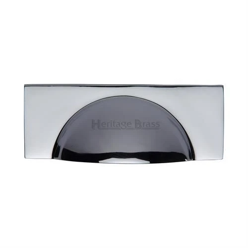 Half Moon Shape Cup Handle With Rectangular Back Plate - 112mm Width - Rear Fixing - Polished Chrome