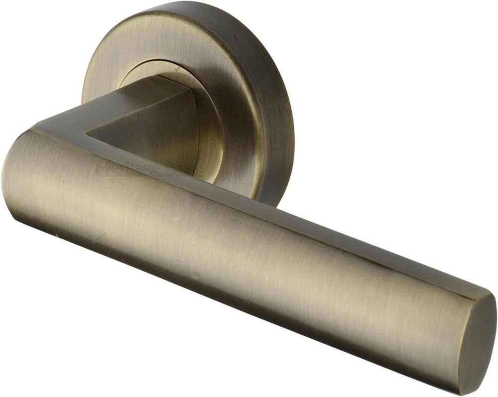 Poseidon Lever Handle On Round Rose - Antique Brass (Gloss Lacquered)