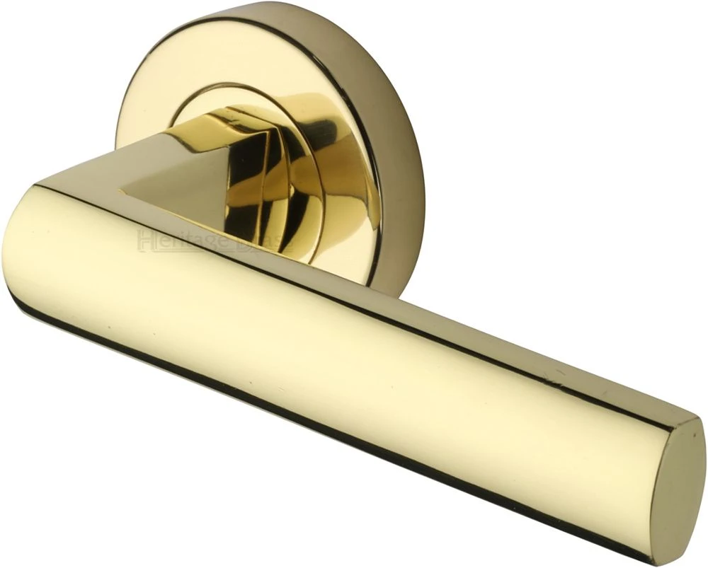 Poseidon Lever Handle On Round Rose - Polished Brass (Lacquered)