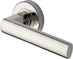 Poseidon Lever Handle On Round Rose - Polished Nickel