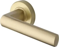 Poseidon Lever Handle On Round Rose - Satin Brass (Lacquered)