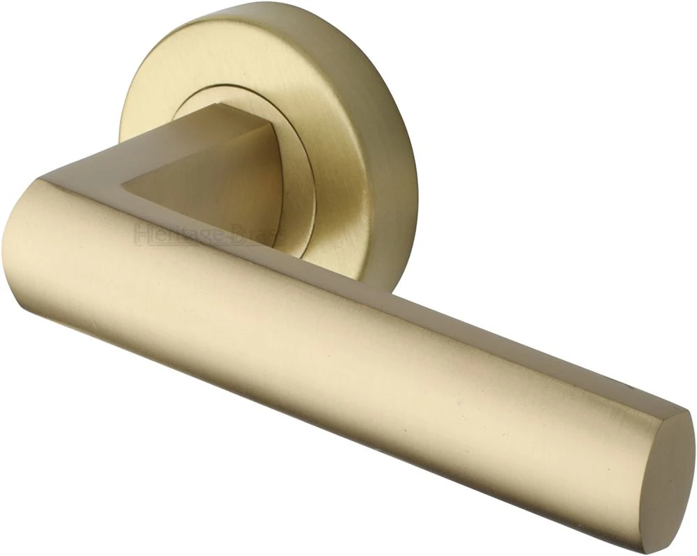 Poseidon Lever Handle On Round Rose - Satin Brass (Lacquered)