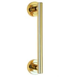 T-Bar Style Pull Handle With Face Fix Concealed Roses - Polished Brass (Lacquered)