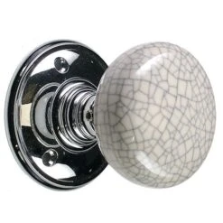 Mortice Door Knobs - Porcelain & Blue Crackle - Polished Chrome Rose