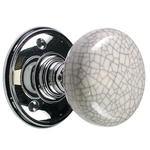 Mortice Door Knobs - Porcelain & Blue Crackle - Polished Chrome Rose