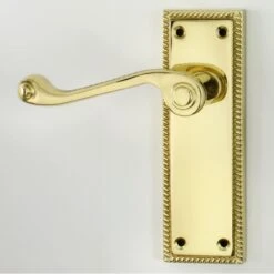Georgian Design Traditional Scroll Door Handles With Rope Detail - Polished Brass (Lacquered)