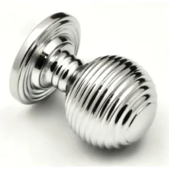 Queen Anne Style - Ringed Pattern Reeded Cupboard Door Knobs - 3 Sizes - Polished Chrome