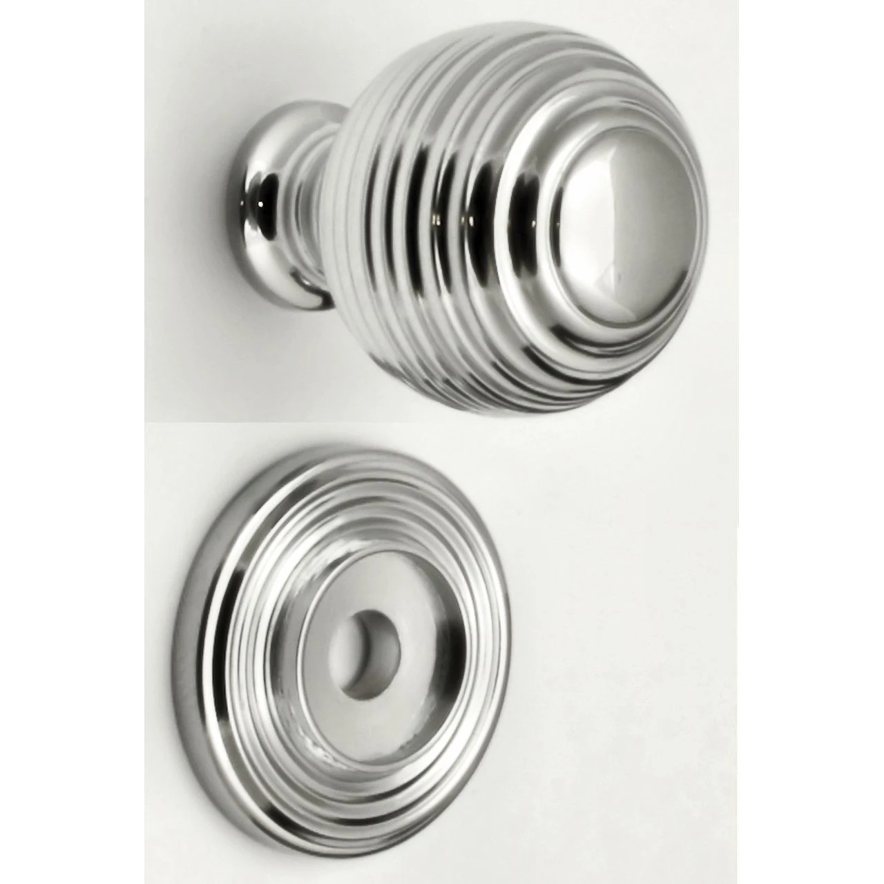 Queen Anne Style - Ringed Pattern Reeded Cupboard Door Knobs - 3 Sizes - Polished Chrome - Image 2