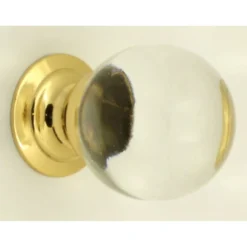 Clear Glass Ball Shape Cupboard Knobs - 3 Sizes - With Polished Brass Rose