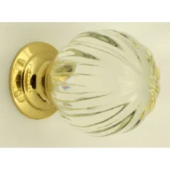 Clear Glass Pumpkin Shape Cupboard Knobs - 3 Sizes - With Polished Brass Rose